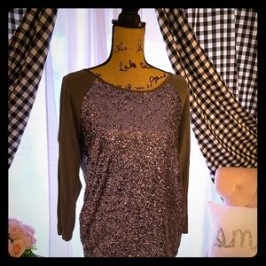 Woman’s gray sequin baseball tee